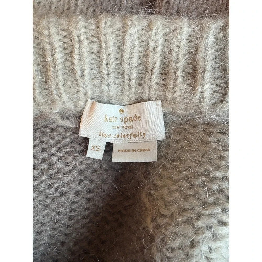 Kate Spade NY Deco Rose Mohair Blend Sweater Beige Pink Floral Intarsia Size XS